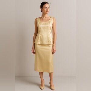 Vintage Dynasty Couture Yellow  2 Pc Set  Satin Top & Skirt Formal Outfit